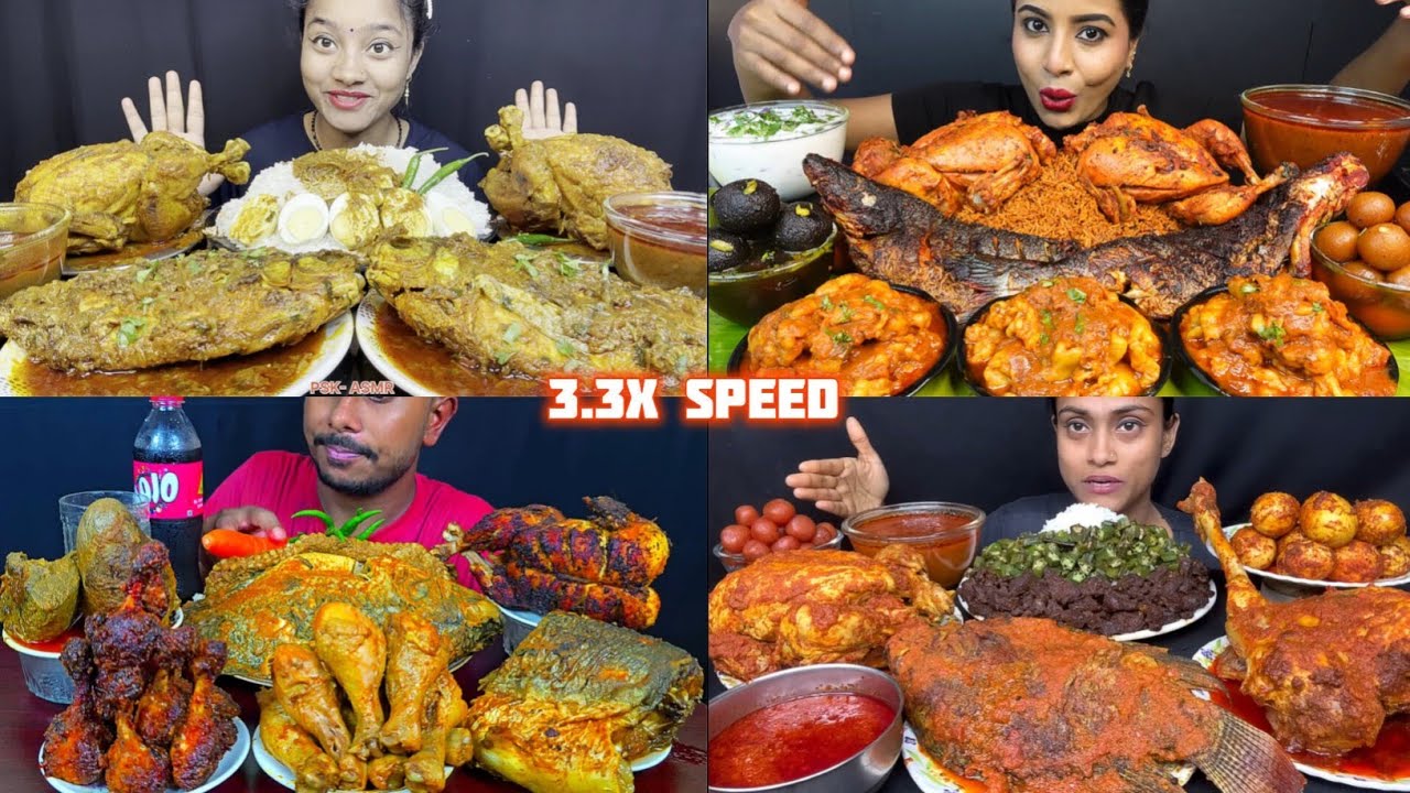 ASMR: Eating Whole Fish And Whole Chicken Curry Eating Challenge 😋🤤 with basmati Rice Mukbang