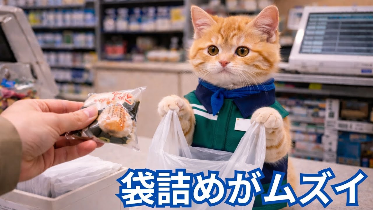 コンビニで働く子猫の一日｜赤い自転車を買うために働く
