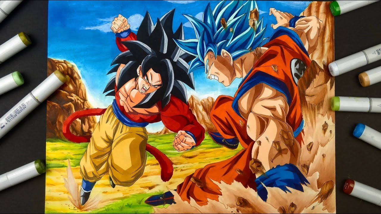 Drawing GOKU SSJ 4 VS GOKU SSJ BLUE | EPIC FIGHT