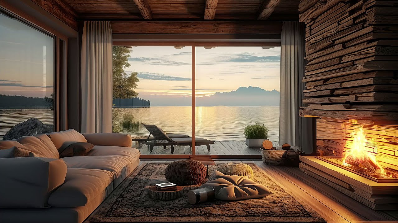 Lakeview Cocoon: Cozy Room, Crackling Fireplace, and Soothing Sounds for Relaxation