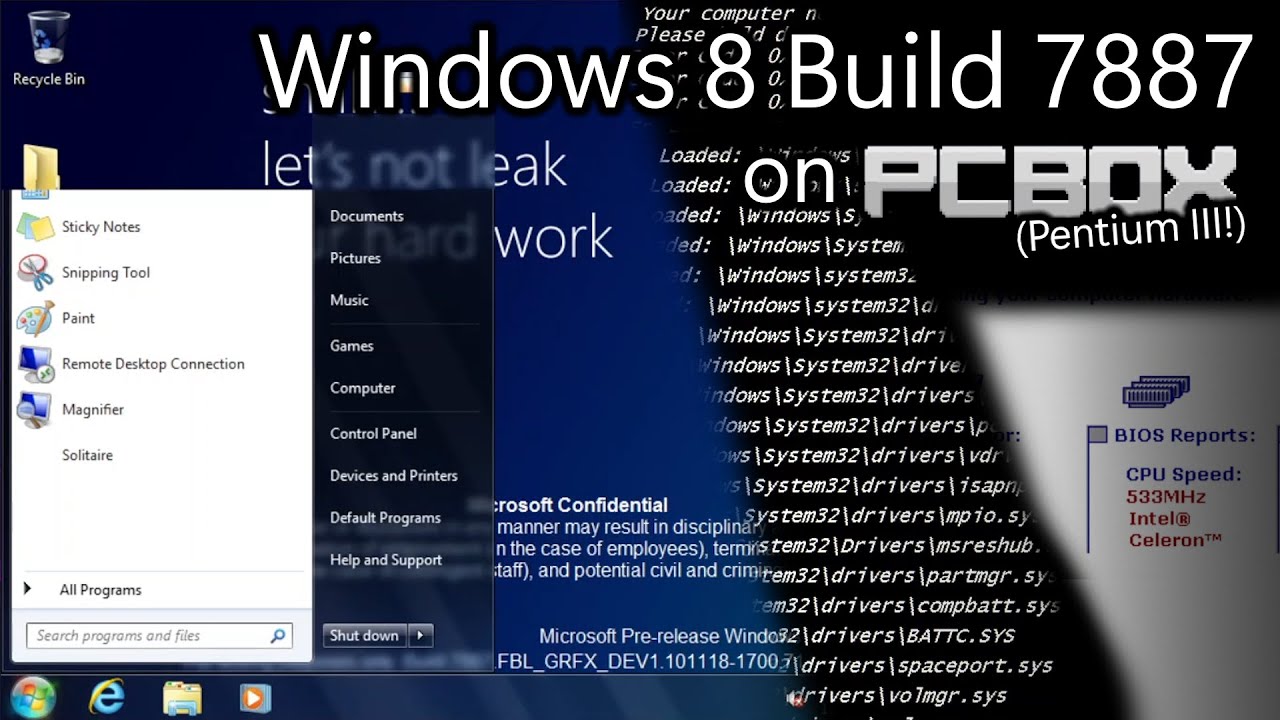 Running Windows 8 Build 7887 on a Pentium III! (via PCBox)