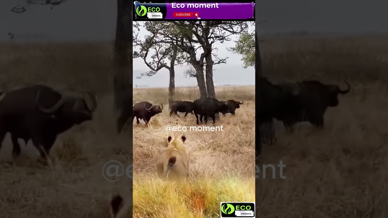 Buffalo Herd Fights Lions, Forcing Them Up a Tree!!!