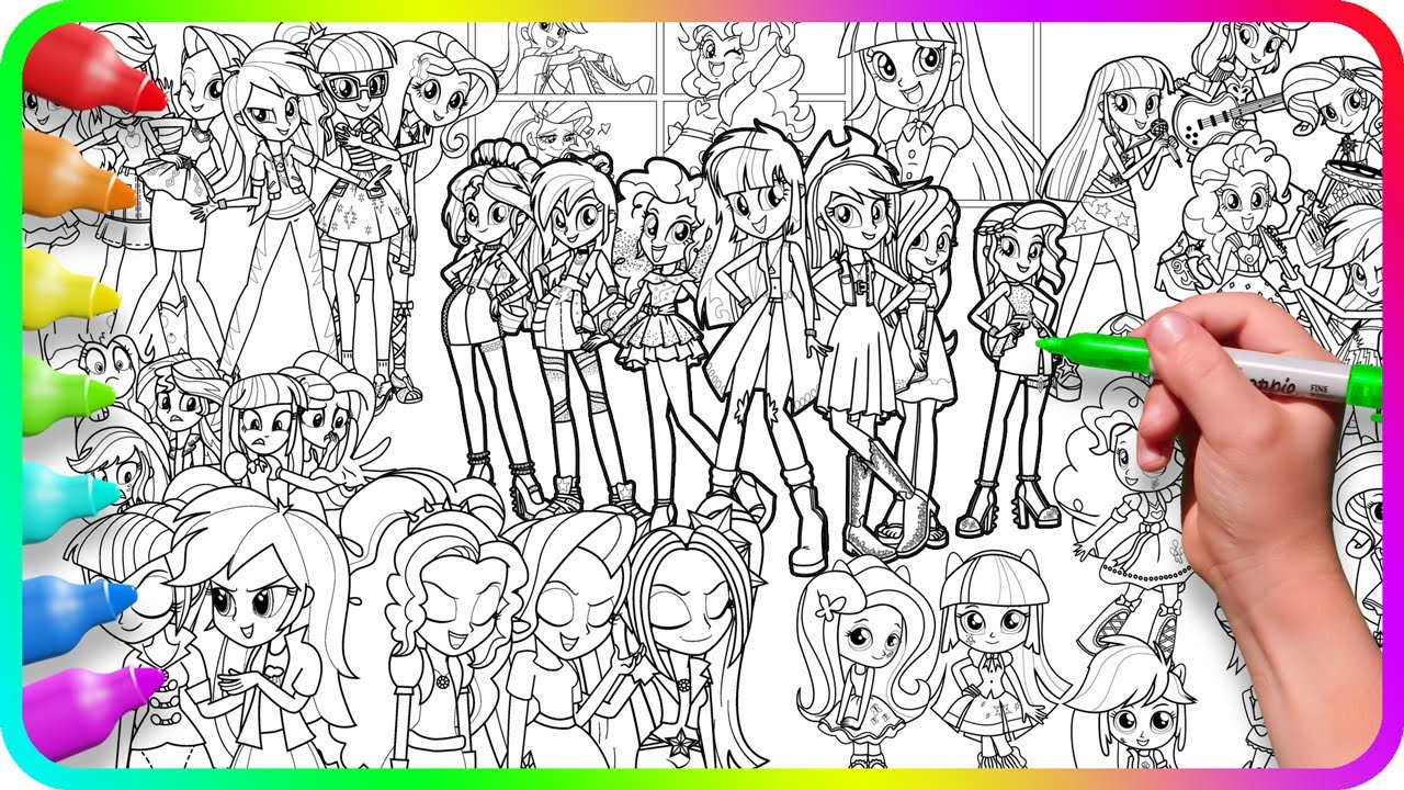 EQUESTRIA GIRLS Coloring Pages - Mix Pages / How to color My Little Pony. Easy Drawing Tutorial Art