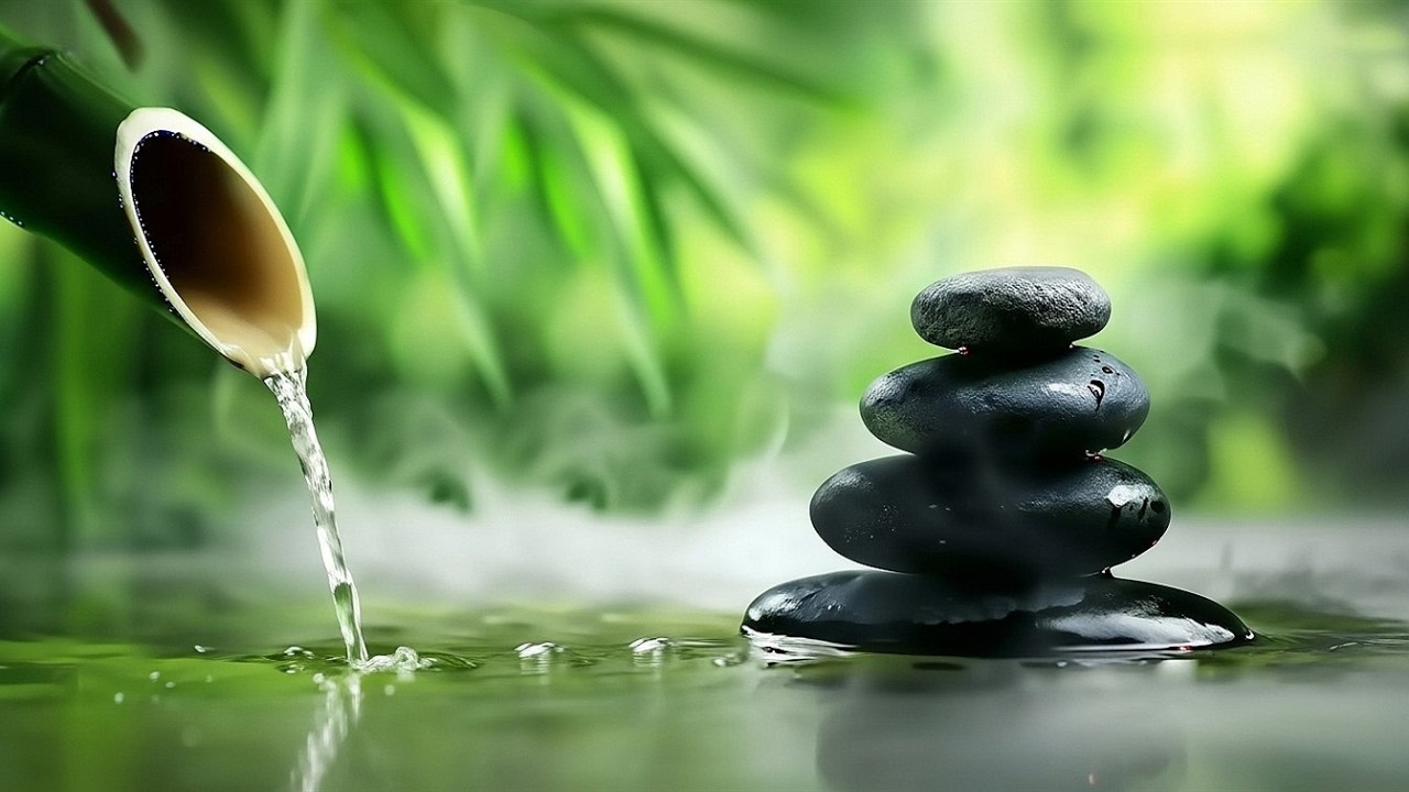 Bamboo Water Fountain & Soft Piano for Calm Night Ambience