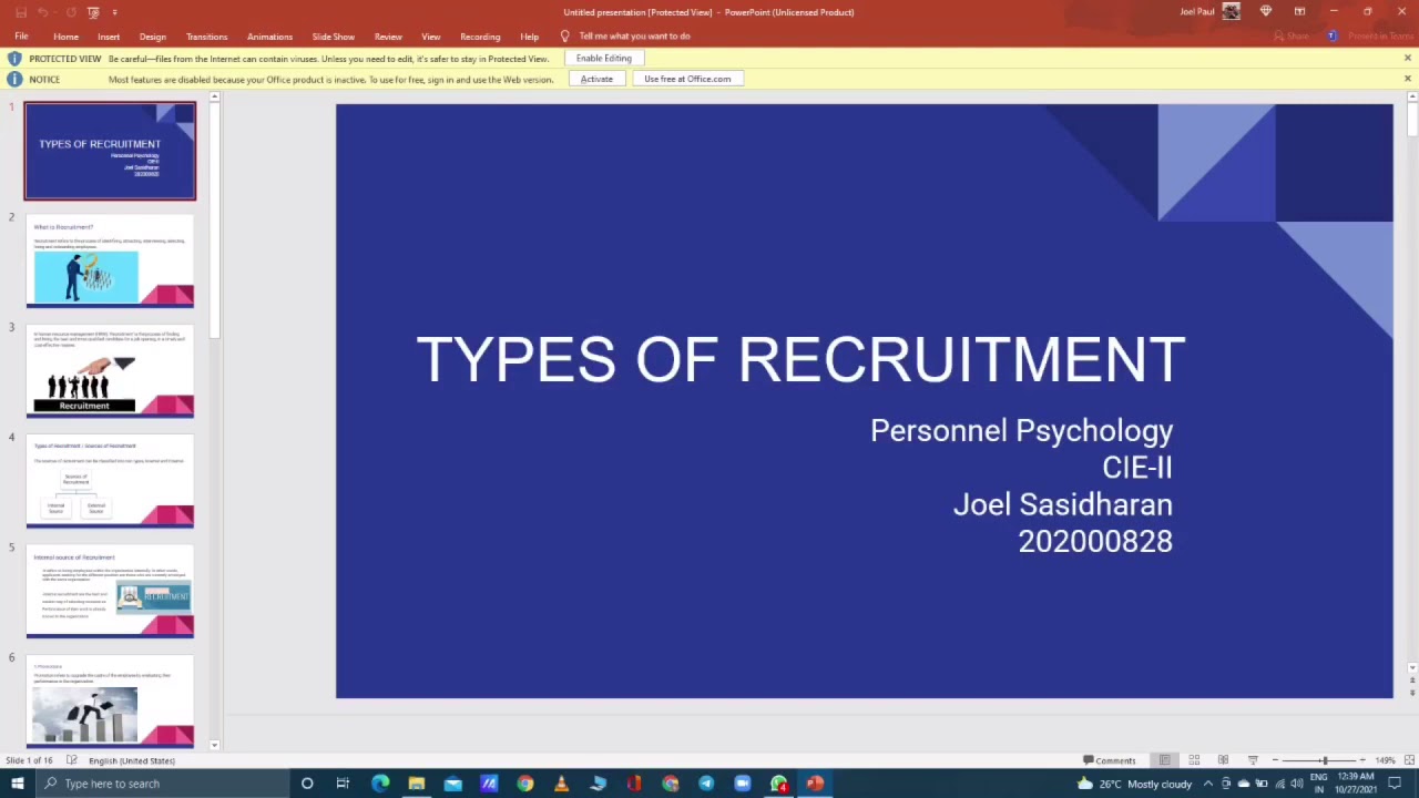 Types of Recruitment | What is Recruitment ? | Internal & External | PPT by Joel