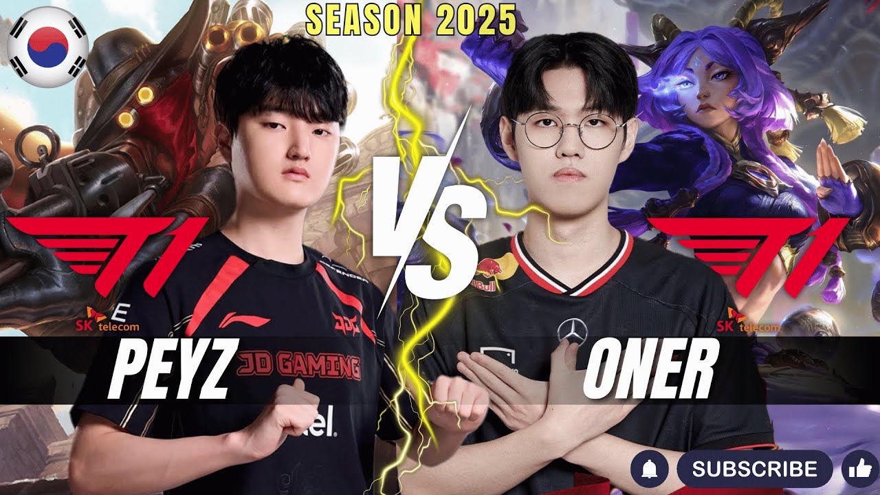 T1 Peyz vs T1 Oner - Peyz JHIN vs Oner YUNARA ADC - Patch 25.24 KR Ranked | lolrec