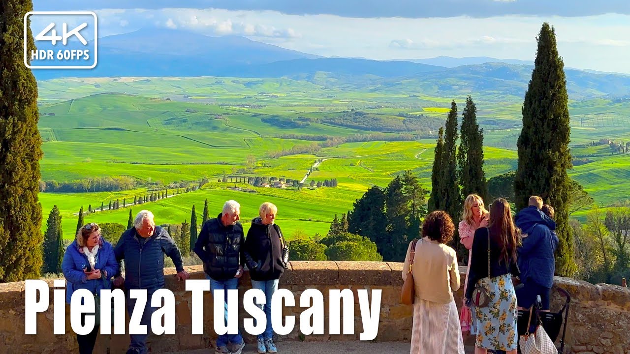 🇮🇹 Панорамные виды Тосканы из городка Пьенца на холме, пешая экскурсия апреля, 4K HDR (субтитры)