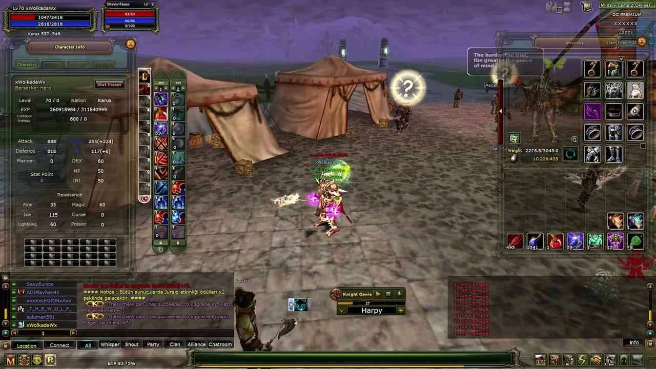 Knight Online Eslant Harpy Farm l 24 Saat l 70 lwl Solo Elit Warrior ESKI VIDEO