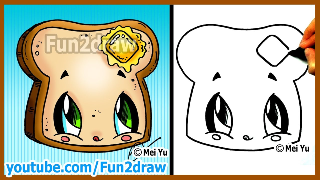 How to Draw Cartoons - Kawaii Toast + Butter - Fun2draw Drawing Channel: Art Tutorial Online Lessons