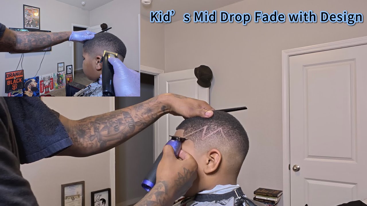 BARBER MASTERCLASS 💈 Kids Mid Drop Fade ⚡ Lightning Design (Step-By-Step Tutorial) #fyp #youtube 