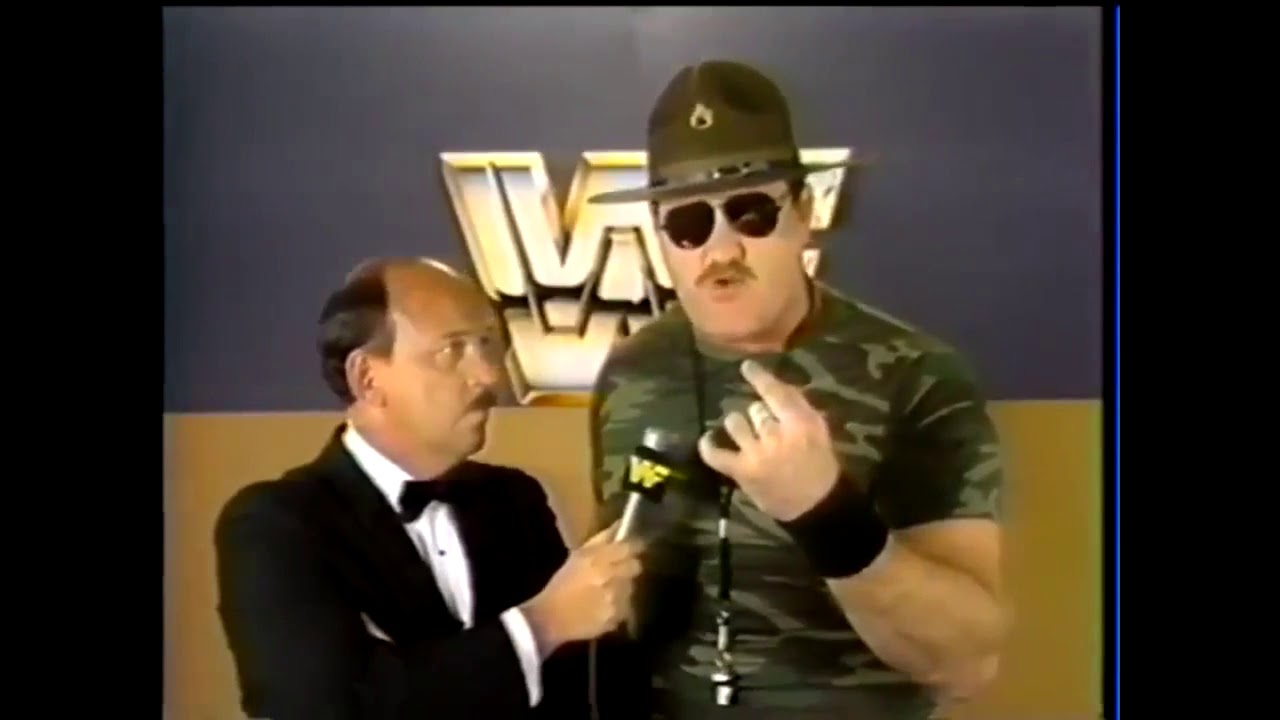 WWF Bloopers - Mean Gene cracks up on Sgt Slaughter