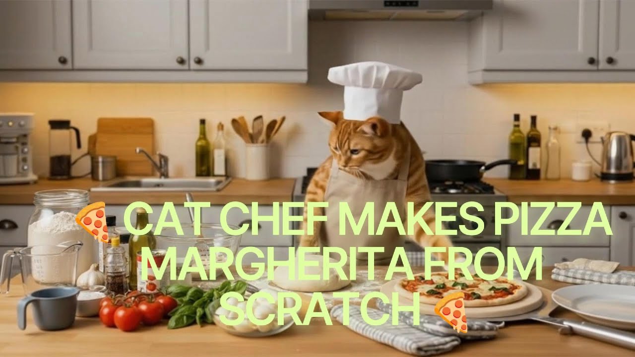 🍕 Cat Chef Makes Pizza Margherita from Scratch 🍕