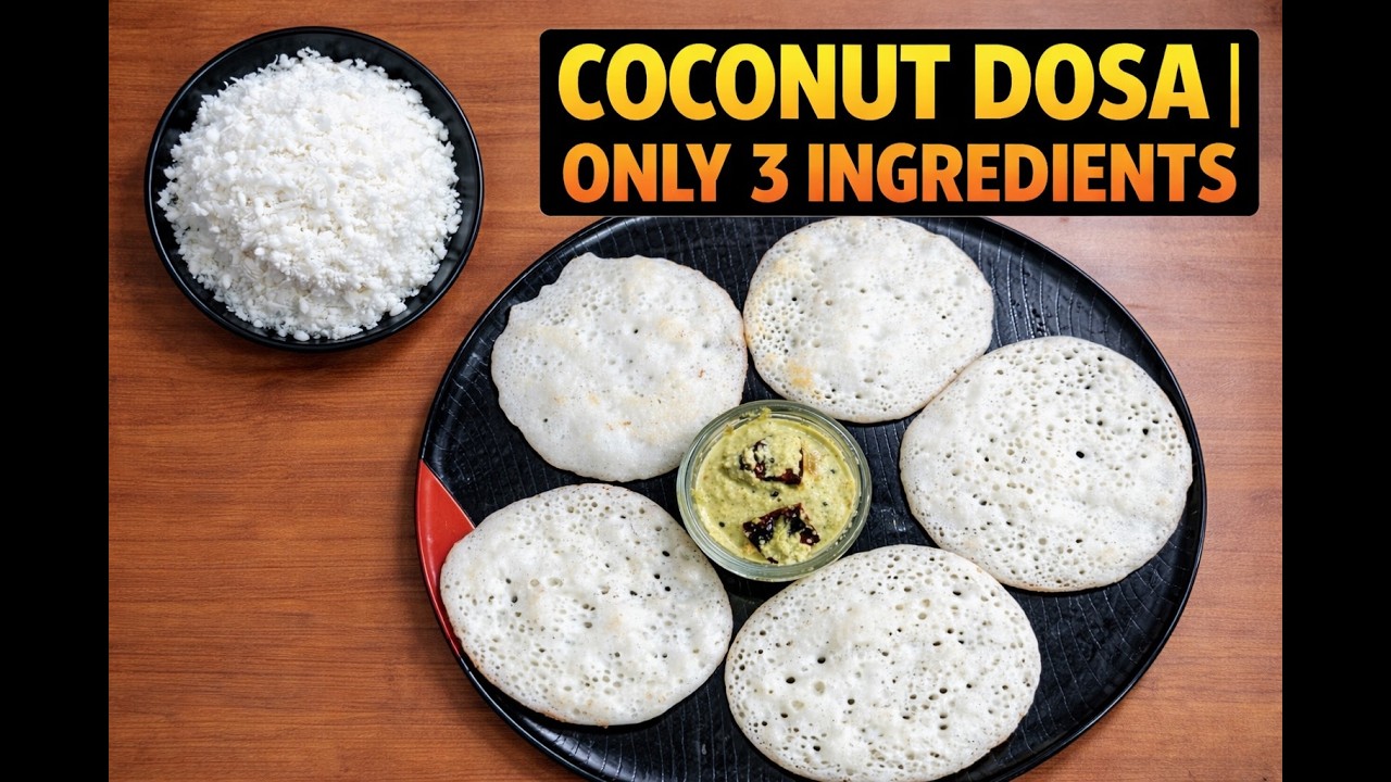 ತೆಂಗಿನಕಾಯಿ ಗೂಡು ದೋಸೆ ಎಣ್ಣೆ,ಉದ್ದುಬೇಡ ಸೋಡಾ,ಮಂಡಕ್ಕಿಹಾಕಲ್ಲCoconut Dosa with only 3 ingredients & chutney