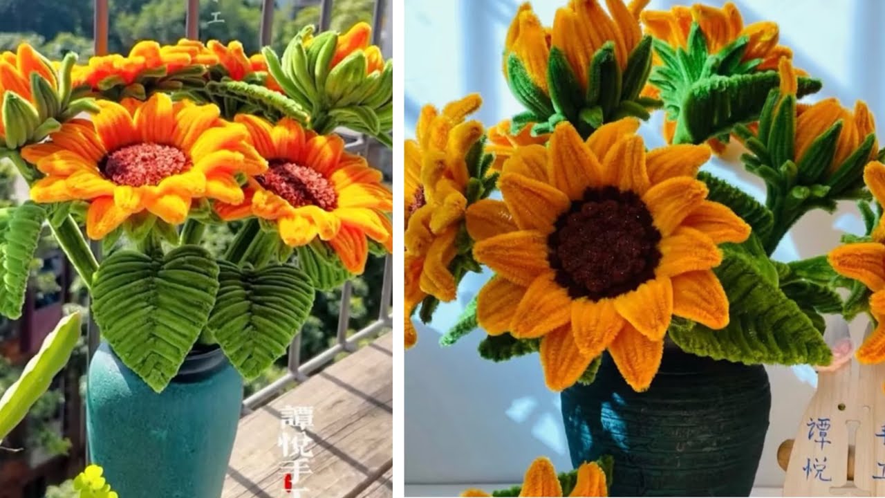 S0631 Hướng dẫn làm bình hoa hướng dương bằng kẽm nhung