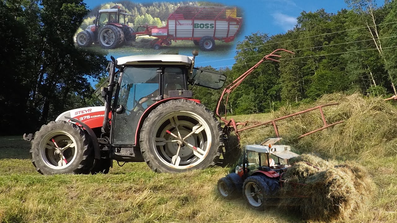 | 4K | HEUEN in Extrem Steilem Gelände | Heuschwanz | Steyr Kompakt 375 | hay harvest extrem |