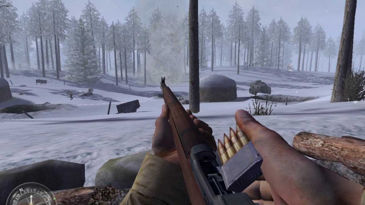 Very Dynamic Winter Combat from WW2 FPS Game Call of Duty United Offensive