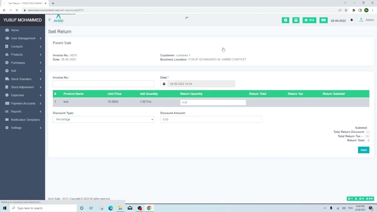 Avrio Suite - Sales Return POS
