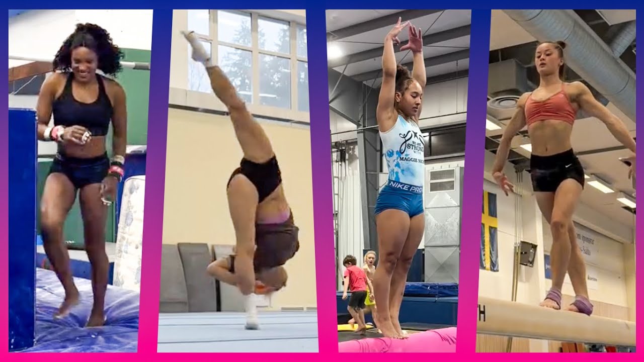 Jade Carey, Rebeca Andrade, Shilese Jones & Jordan Chiles in Training