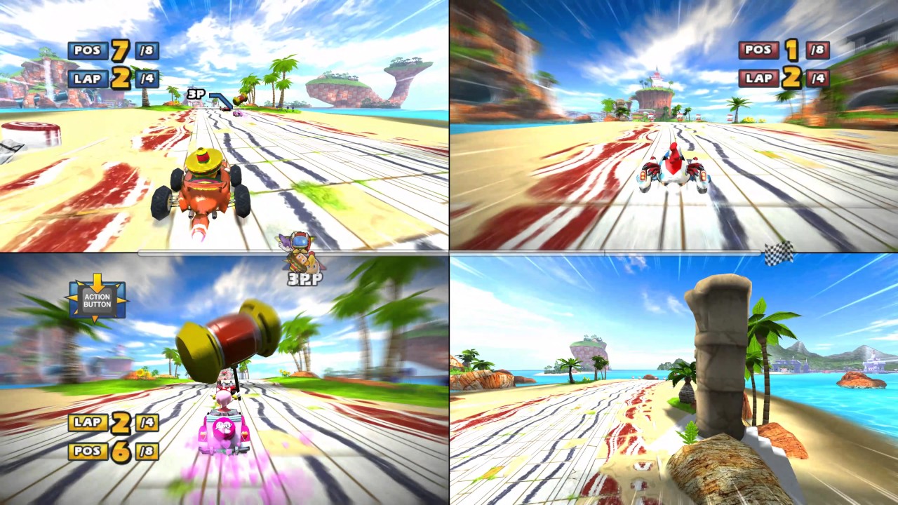 Sonic & Sega All Star Racing split screen Ocean Ruin Championship 4k