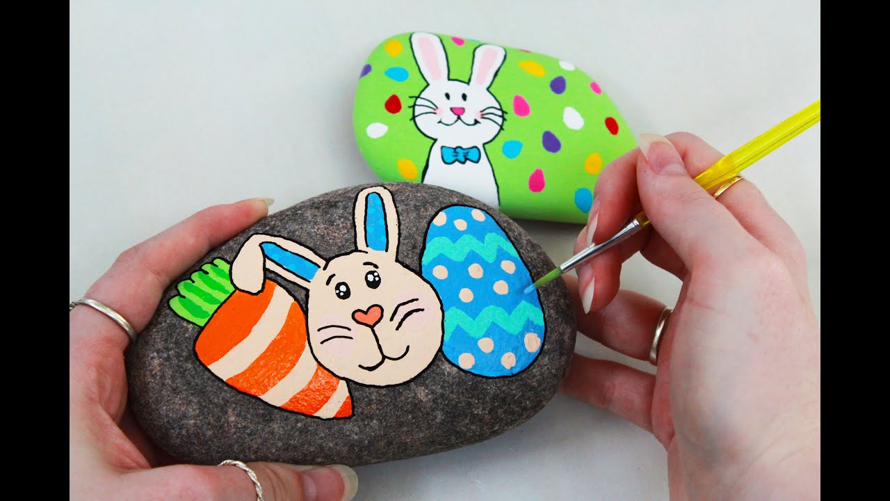 Easy Easter Bunny Painted Rocks | Step-by-Step Tutorial
