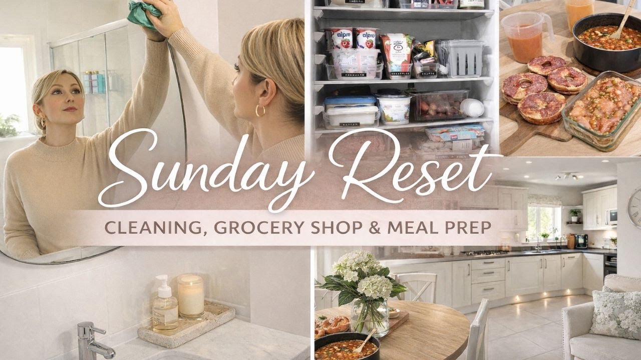 Sunday Reset Routine | Bathroom Clean, Grocery Shop, Fridge Clean & Meal Prep