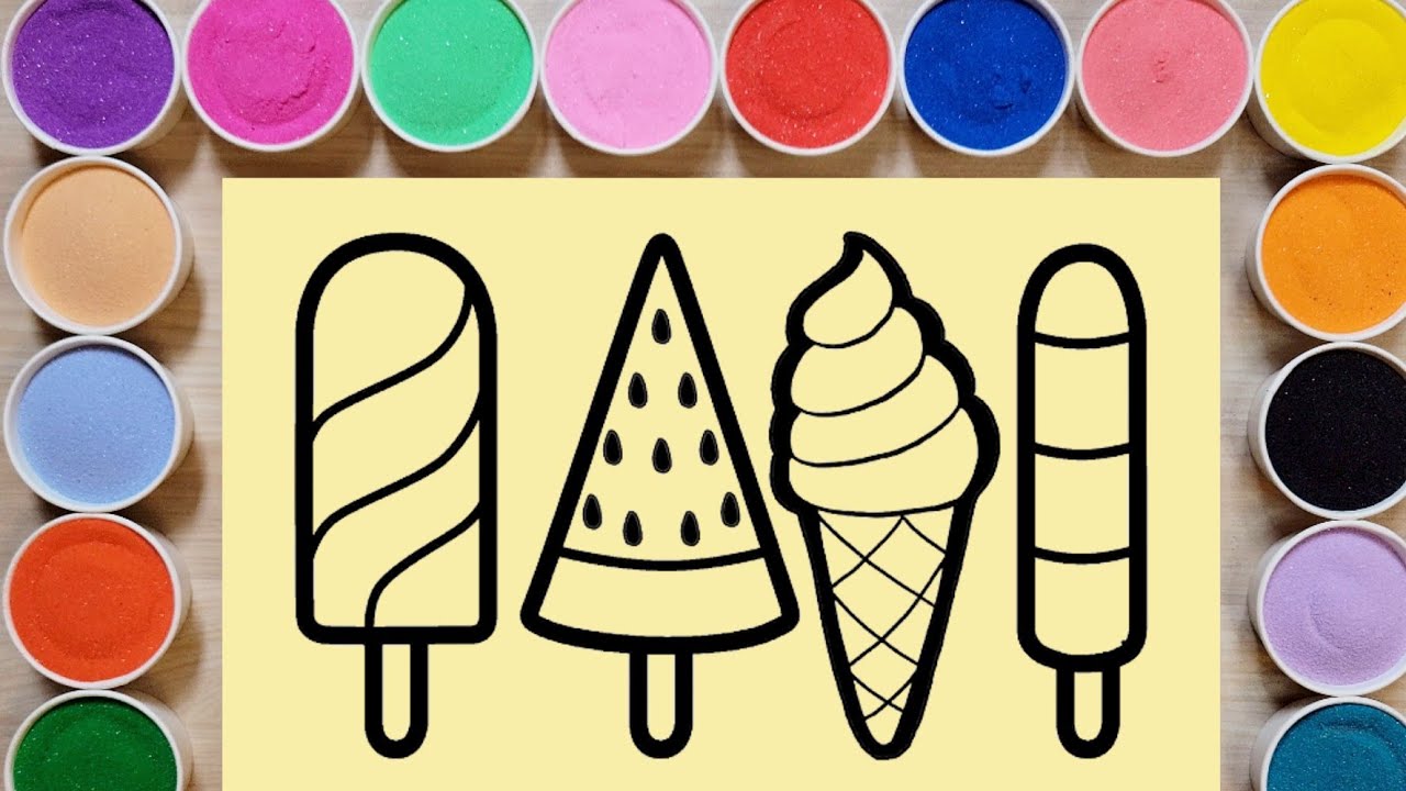 Sand Painting Ice cream and Popsicle❤️How to draw and Coloring