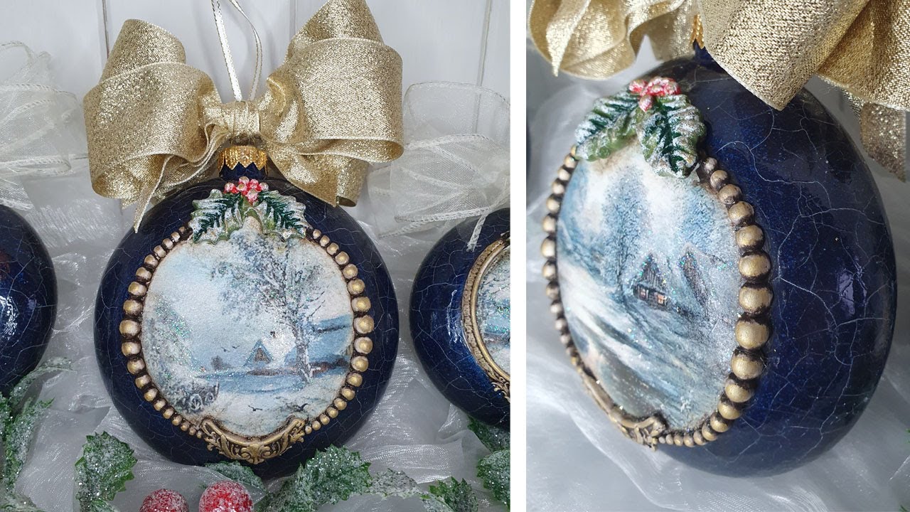 Winter Medallion Christmas Decoupage🎄Decorated Bauble🎇 #christmas #decoupage #mixedmedia #homemade