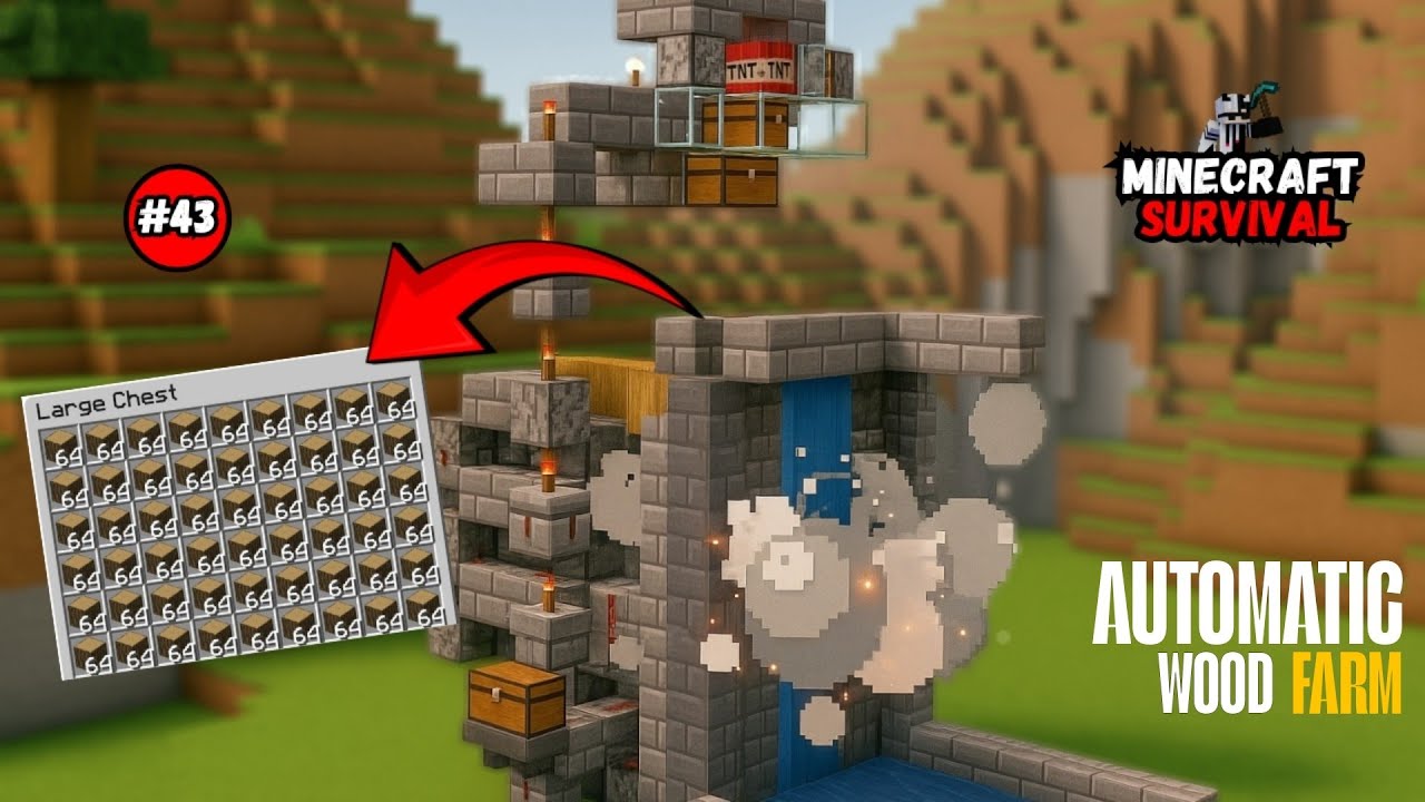 😱 MINECRAFT AUTOMATIC 🌲 WOOD FARM IN MINECRAFT SURVIVAL | EP-43