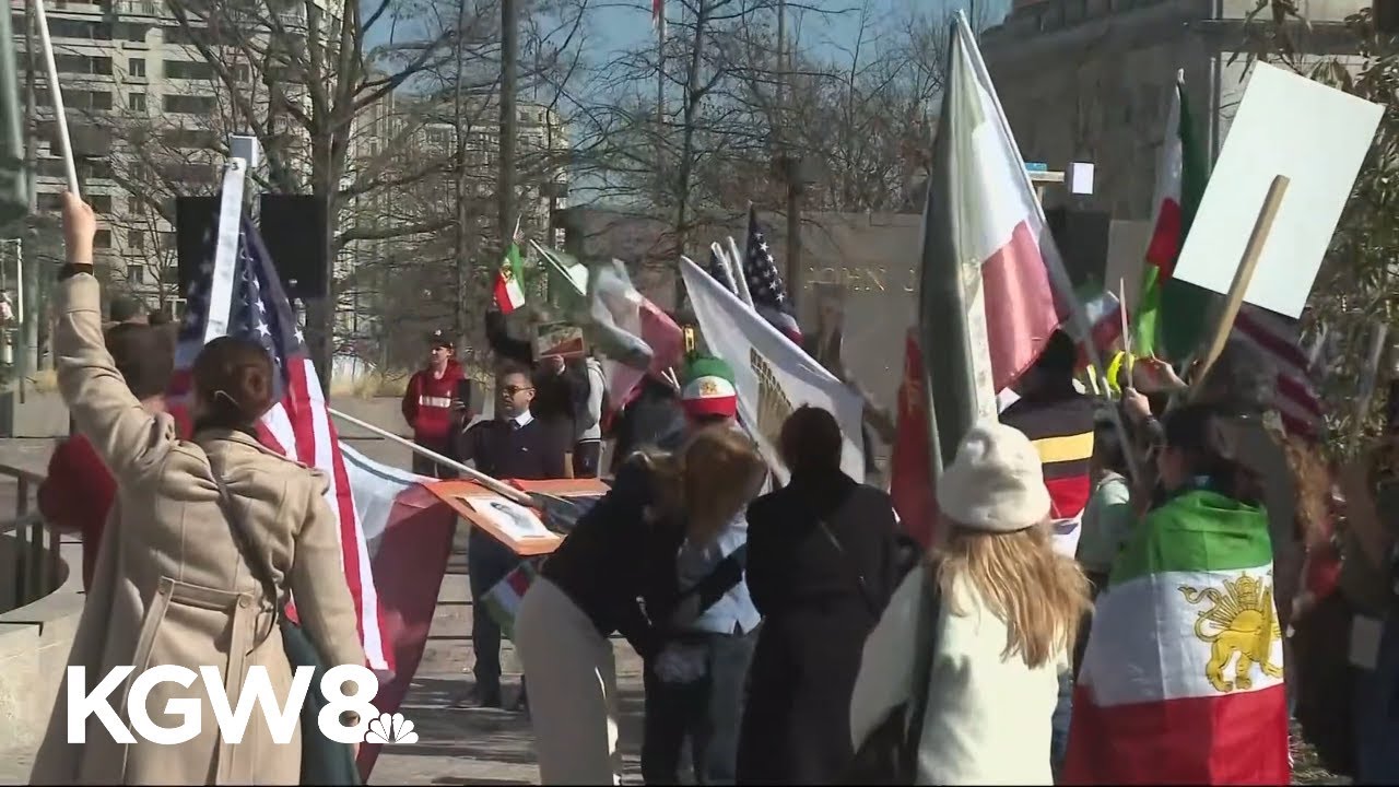 Demonstrators gather in Washington, D.C. in support of the Iranian people, US strikes