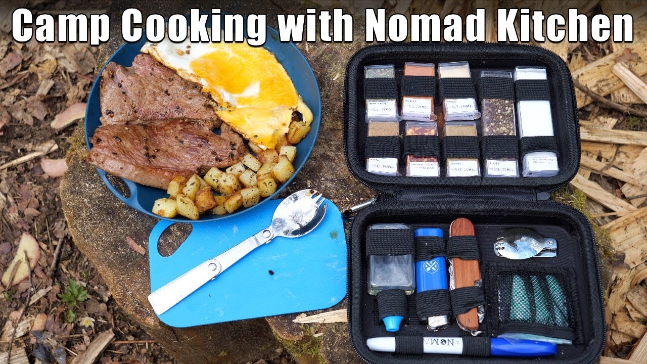 Приготовление стейка и яиц с кухонным набором Nomad Camp
