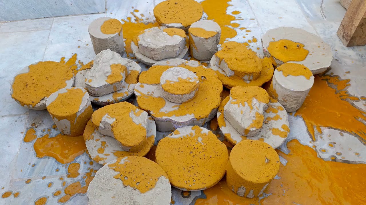 Asmr. Masterpiece sukoon mud dirt with yellow paste pouring dry crumbling 