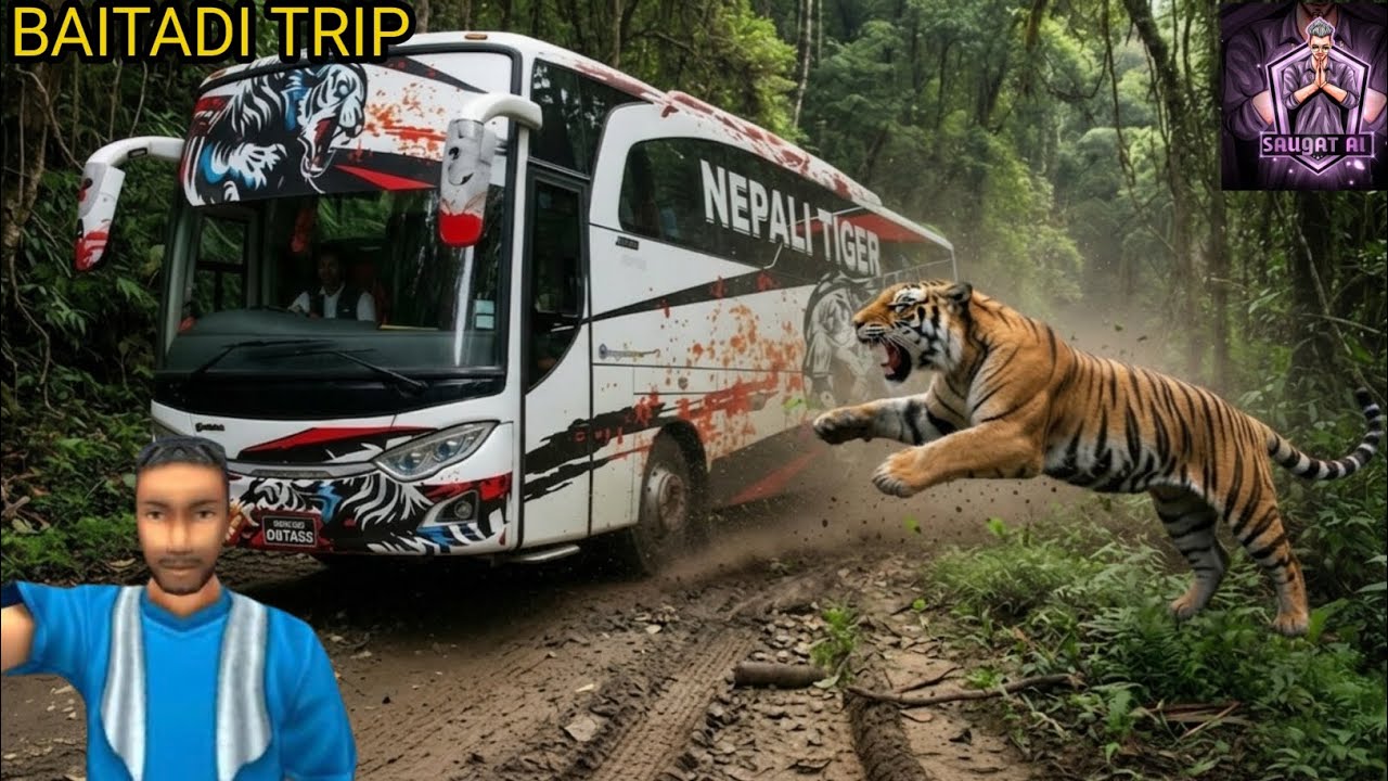 TIGER ATTACK! | Extreme Baitadi Jungle Trip | Bus Simulator Indonesia 🇳🇵