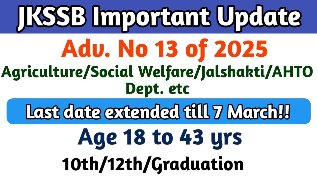 Jkssb Important Update🔥Last Date extended!! 10th/12th/graduation Basis posts🔥
