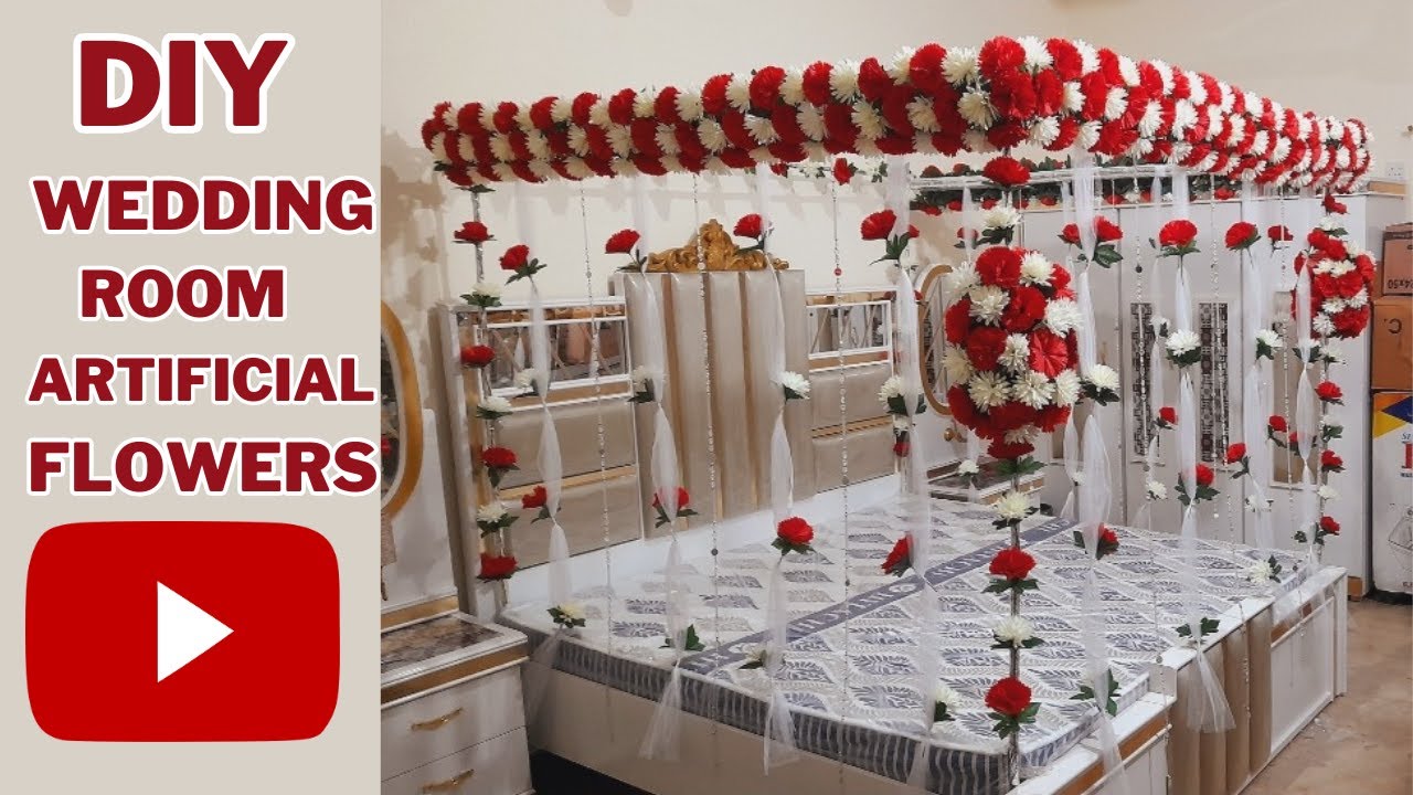 DIY - How To Decorate Marriage Room With Artificial Flowers #3 - First Night Wedding Room Decoration