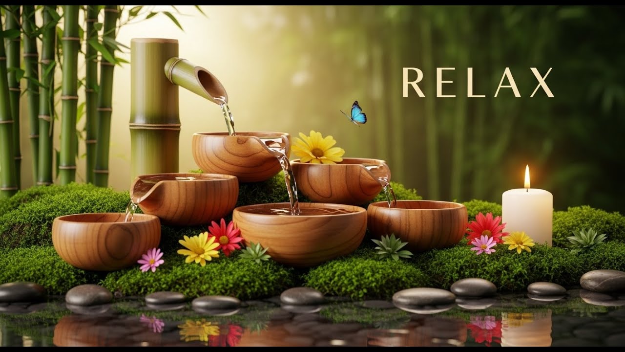 Deep Relaxation Music – Peaceful Piano Ambient Melodies with Flowing Bamboo Water for Stress Relief