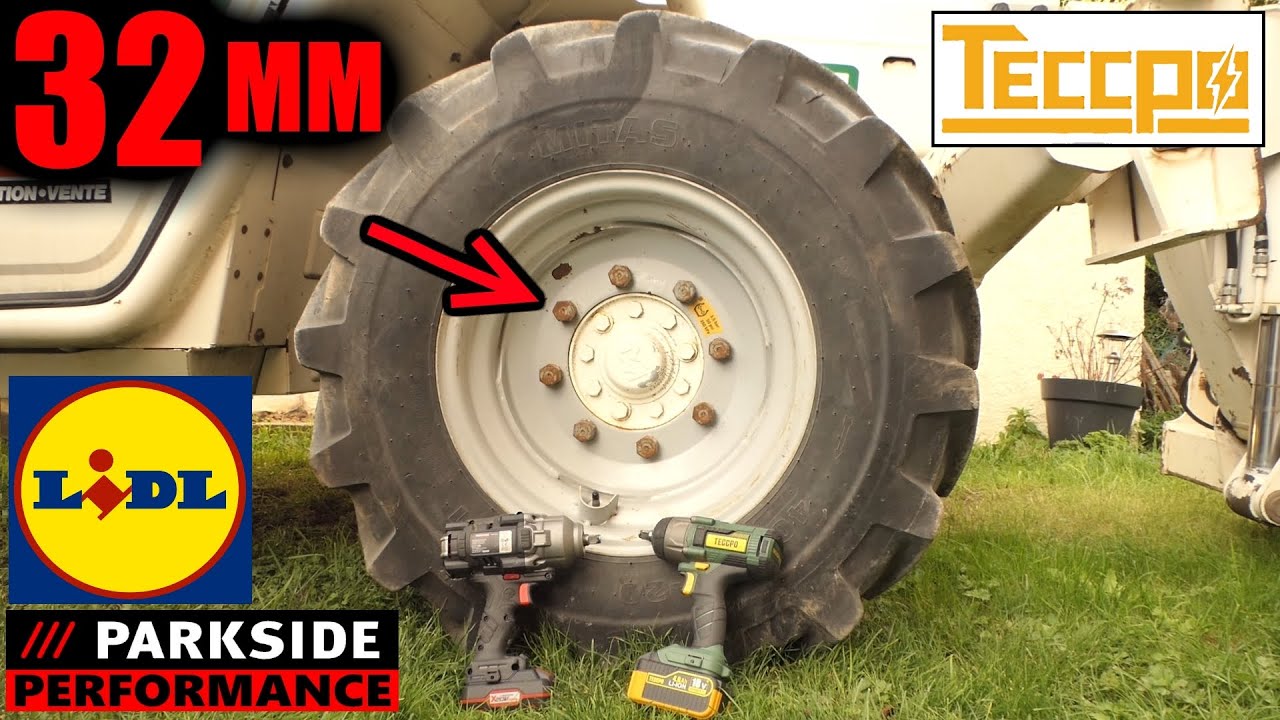 LIDL Аккумуляторный ударный гайковерт Brushless 1356Nm + TECCPO 500Nm on a 32 mm nut