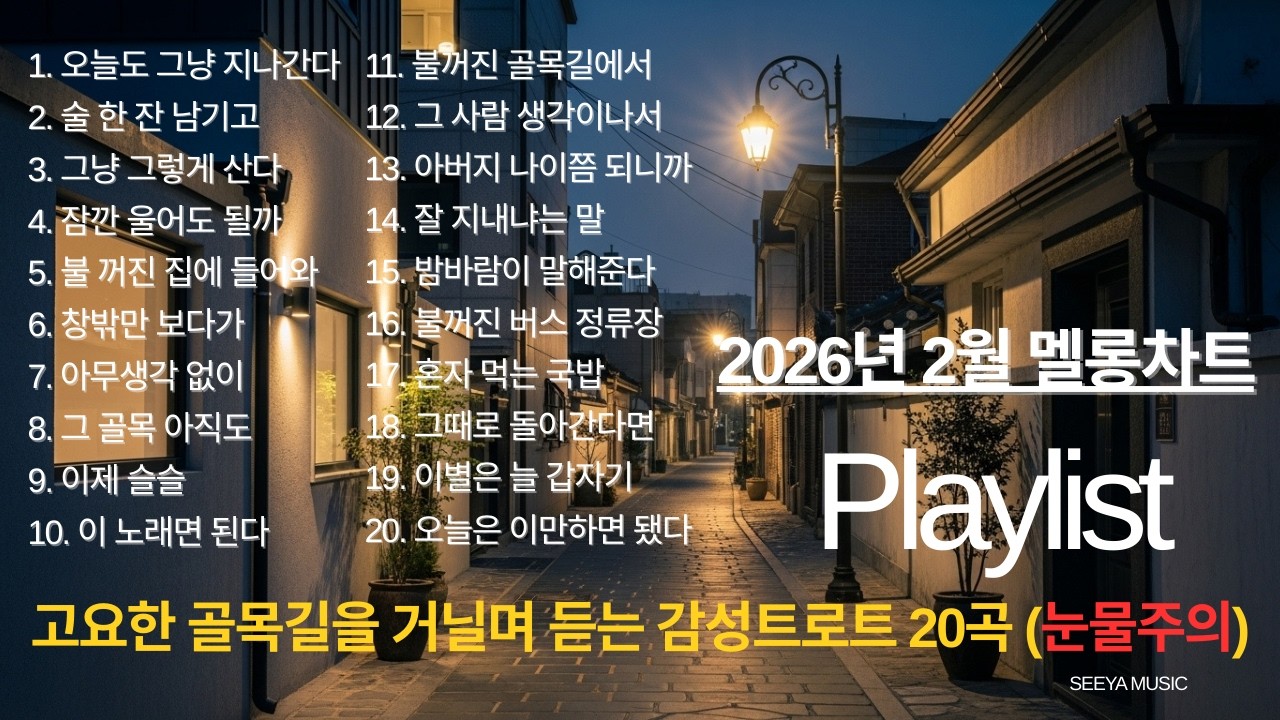 쓸쓸한 퇴근길에 듣는 감성 트로트 20곡  | 멜롱차트 트로트 플레이리스