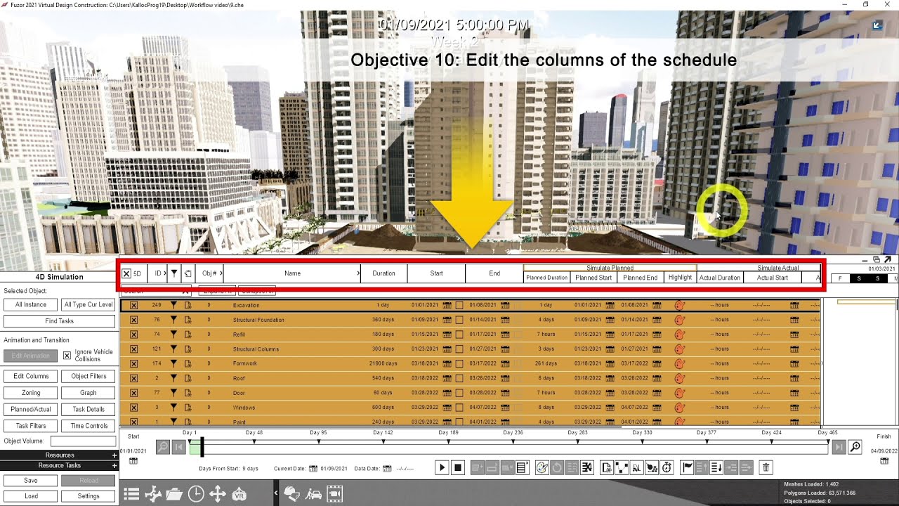10 Hide and Show Columns of the Schedule