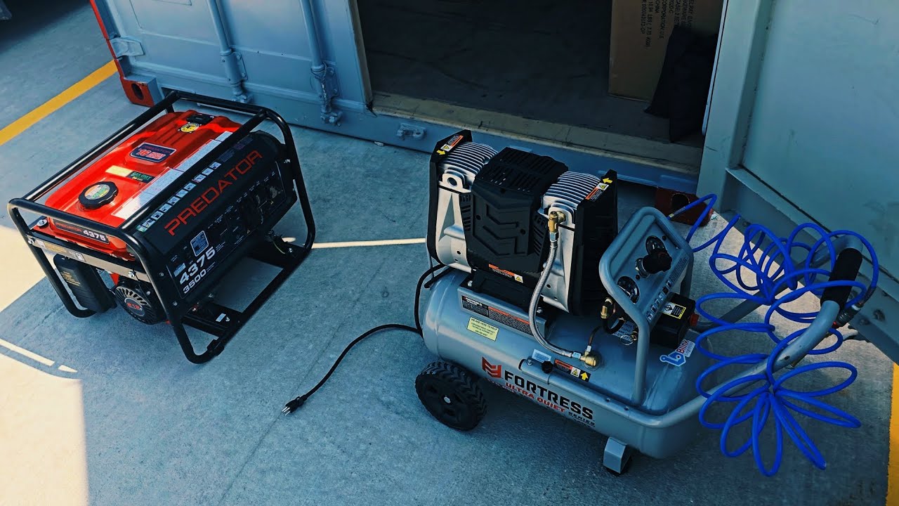 How to use a Fortress Ultra Quiet 10 Gallon Air Compressor with a Predator 4375 Generator!