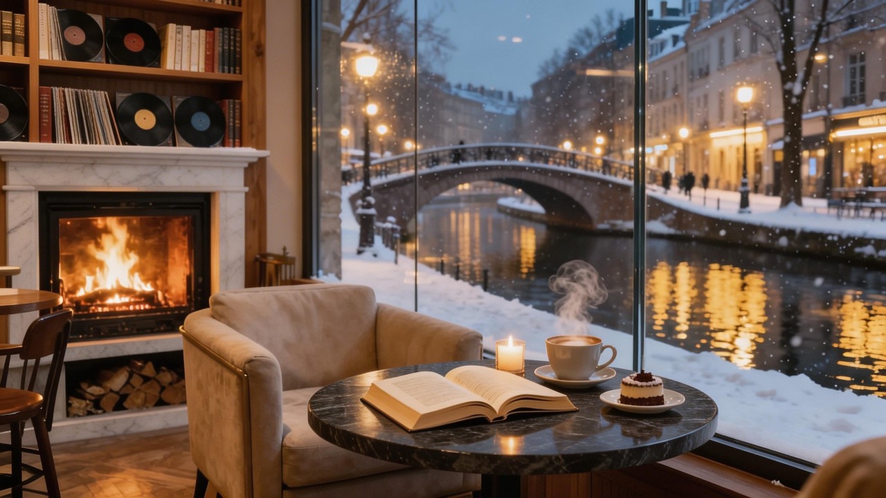Quiet Coffee Shop Ambience ☕ Snowy Window View | Live Relaxing Piano Jazz