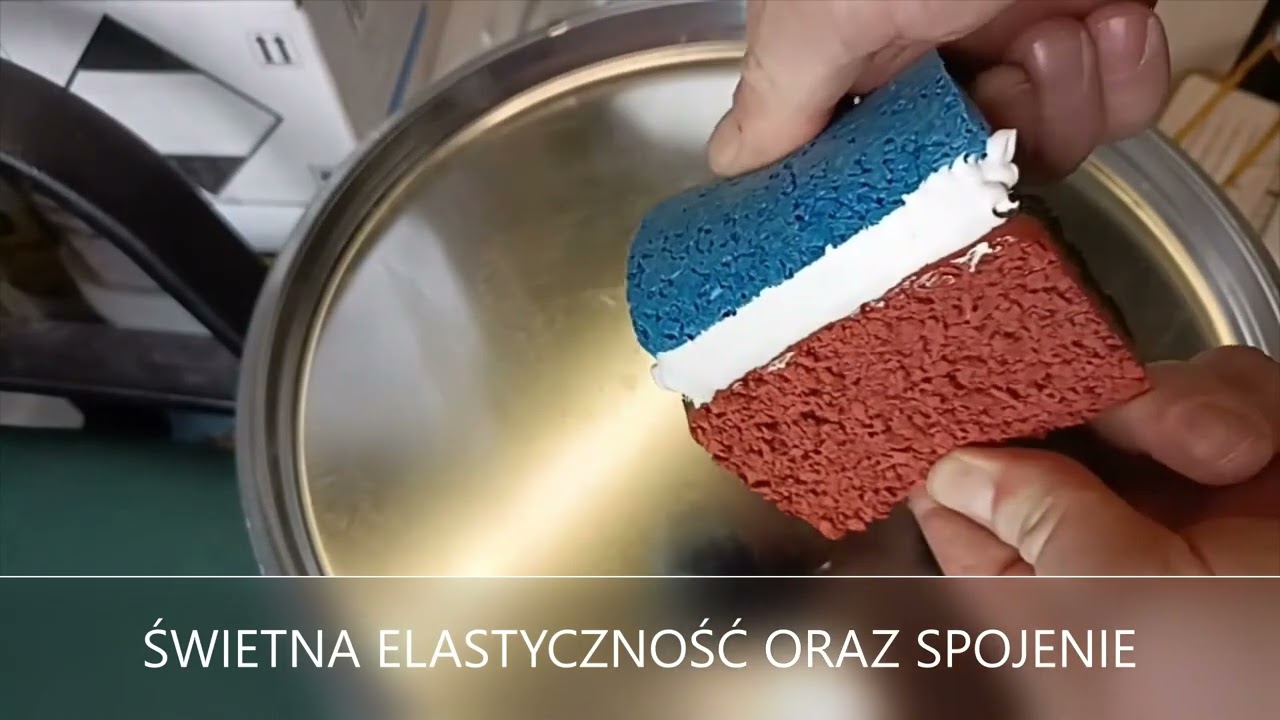 Prezentacja wytrzymałości elastycznego kleju poliuretanowego DISTYK PU 50.
