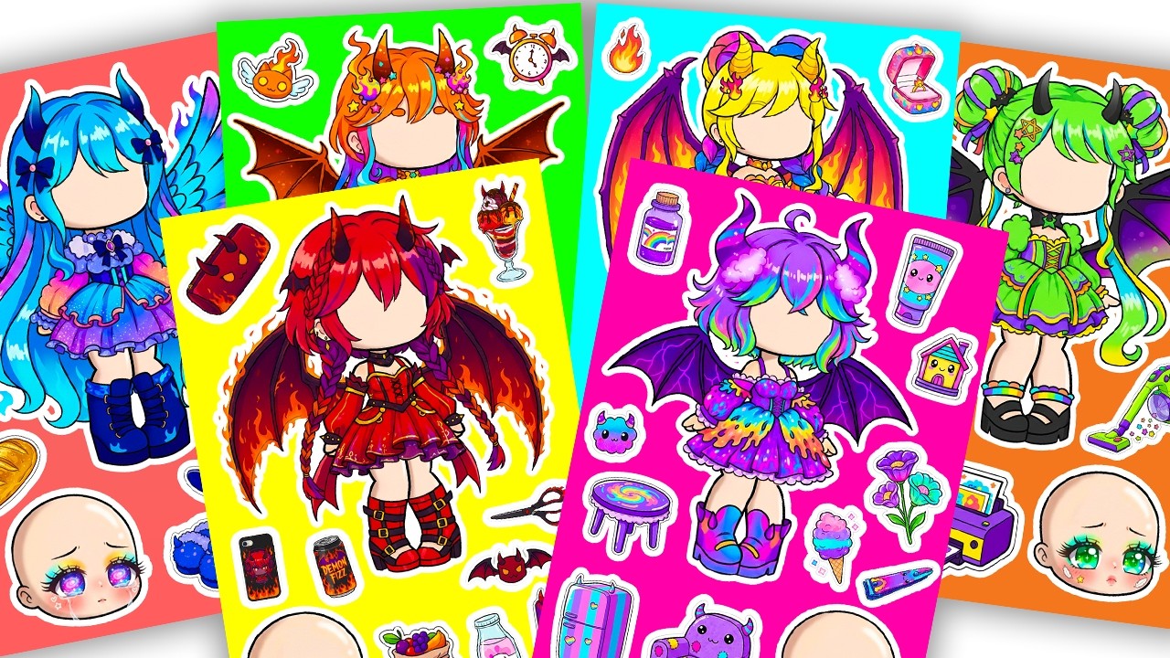 💄Paper DIY💄 Cute Devil Collection X Gacha Sticker Book #devil #doll #paperdiy #gachalife #asmr