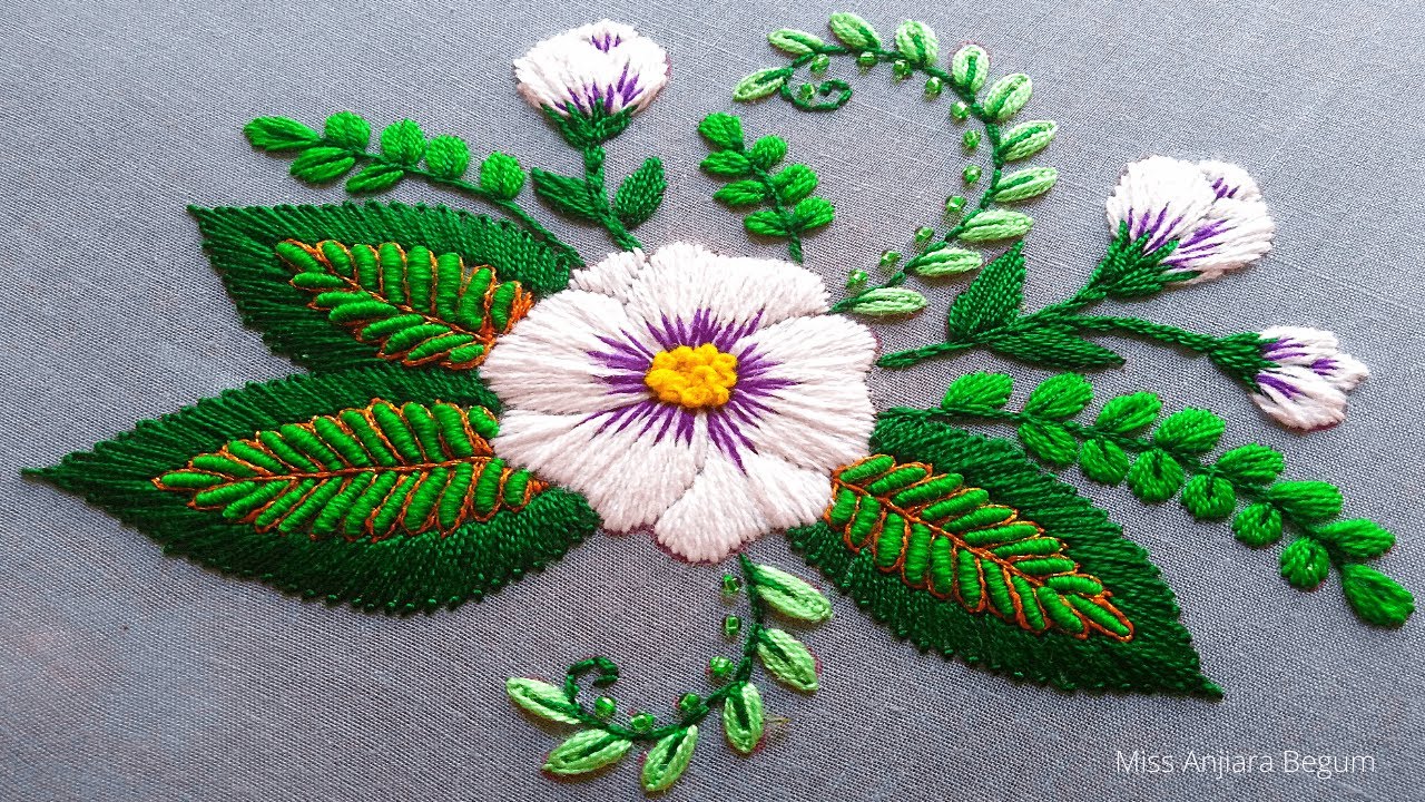 White Cute Hand Embroidery Design at home by Miss Anjiara Begum, Embroidery Stitched Art on hoop-223