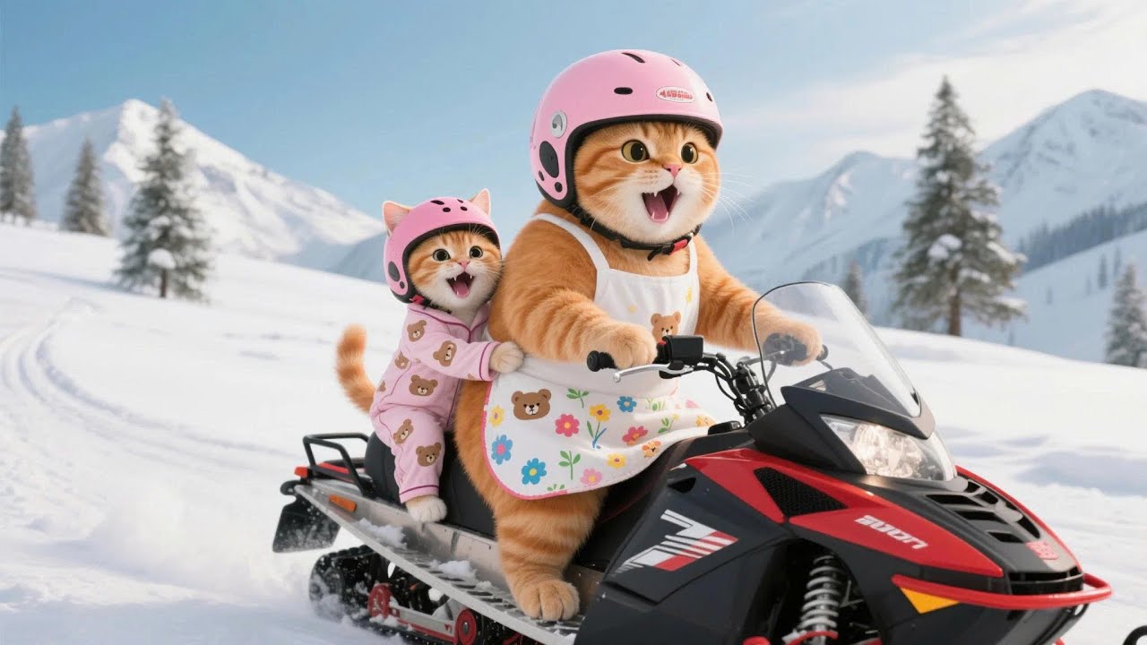 Ginger Kitten Wants a Snow Sled Ride, Mama Cat Joins with Love ❄️🐱❤️ | Funny Cat Videos