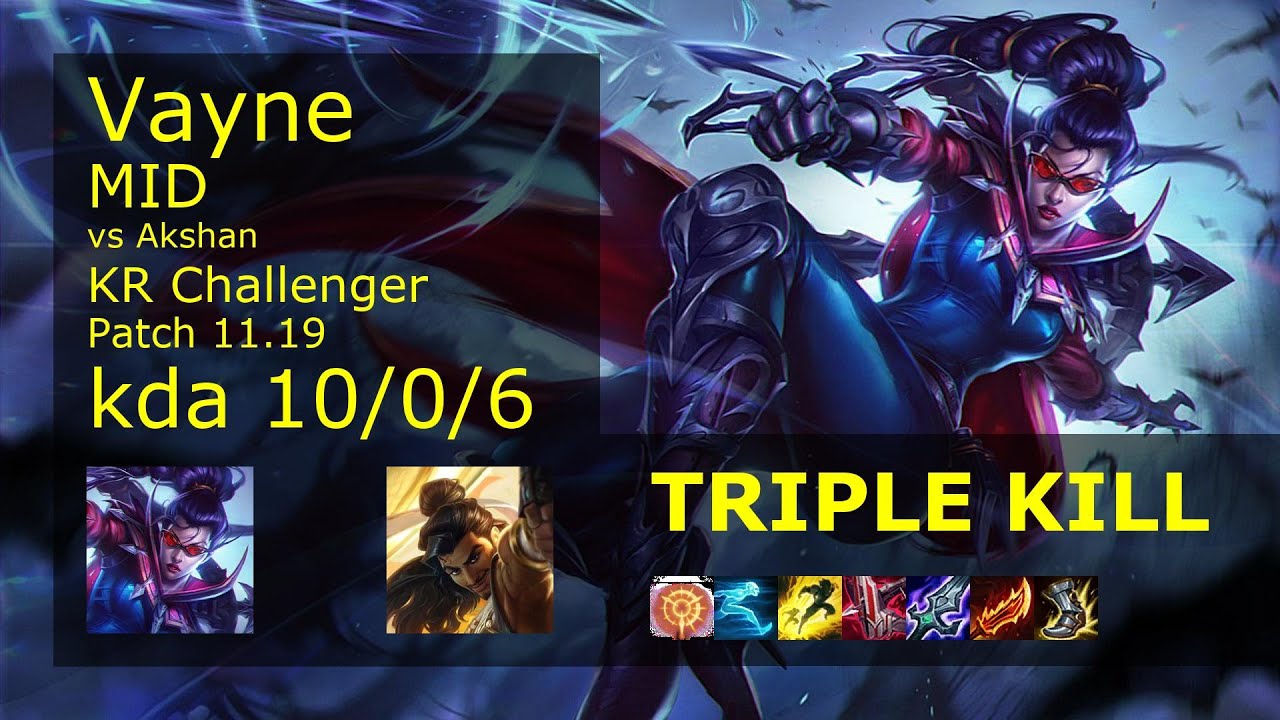 Vayne Mid vs Akshan - KR Challenger 10/0/6 Patch 11.19 Gameplay // [롤] 베인 vs 아크샨 미드