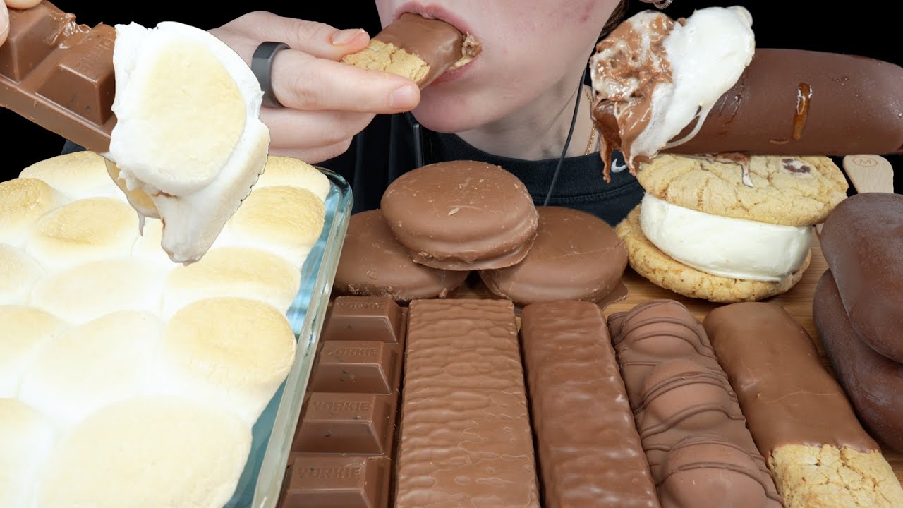 ASMR S'mores Dip & Chocolate Desserts *Ice Cream Cookie, Cake & Candy Bars Mukbang | Eating Sounds