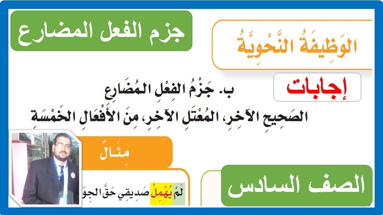 جزم الفعل المضارع الصحيح الآخر والمعتل الآخر ومن الأفعال الخمسة الصف السادس الابتدائي لغتي