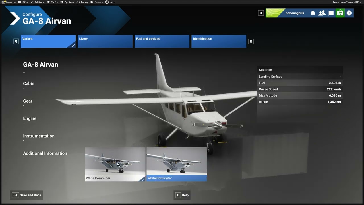Microsoft Flight Simulator 2024 - SWS GA8 Airvan - Tweaking static values