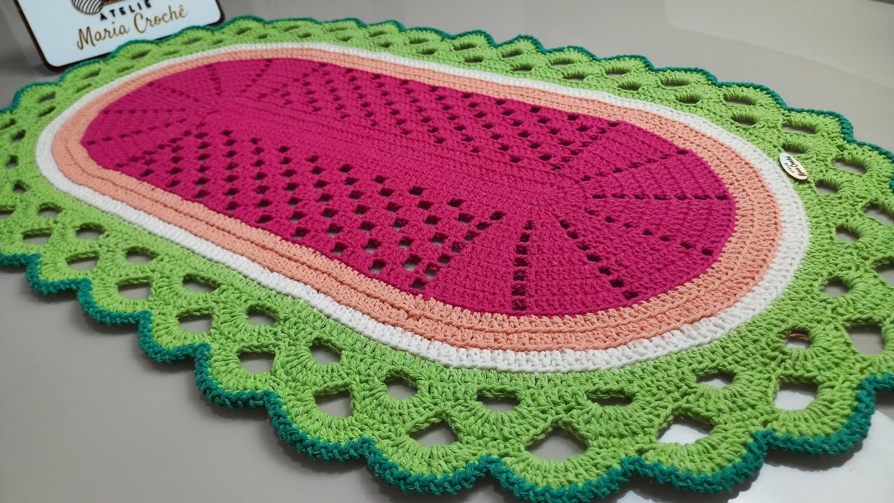 TAPETE MELANCIA COM BICOS EM ARCOS EM CROCHE FÁCIL ,RÁPIDO E LINDO #crochet #tapete #diy 