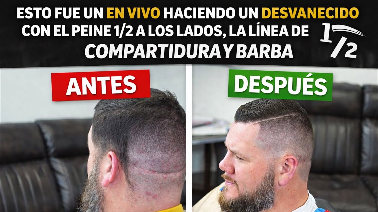 DESVANECIDO CON PEINE 1/2, LÍNEA DE COMPARTIDURA Y BARBA | EN VIVO
